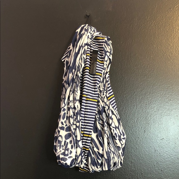Express Accessories - EXPRESS Striped and Abstract Print Infinity Scarf - Navy, White & Yellow